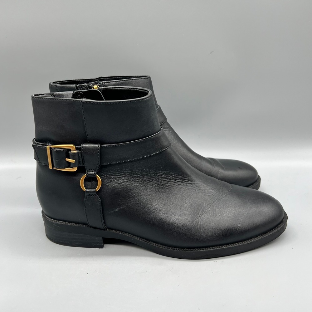 Vionic Boots Women 9.5 Black Leather Rhiannon Ankle Buckle Water Repellent Shoes